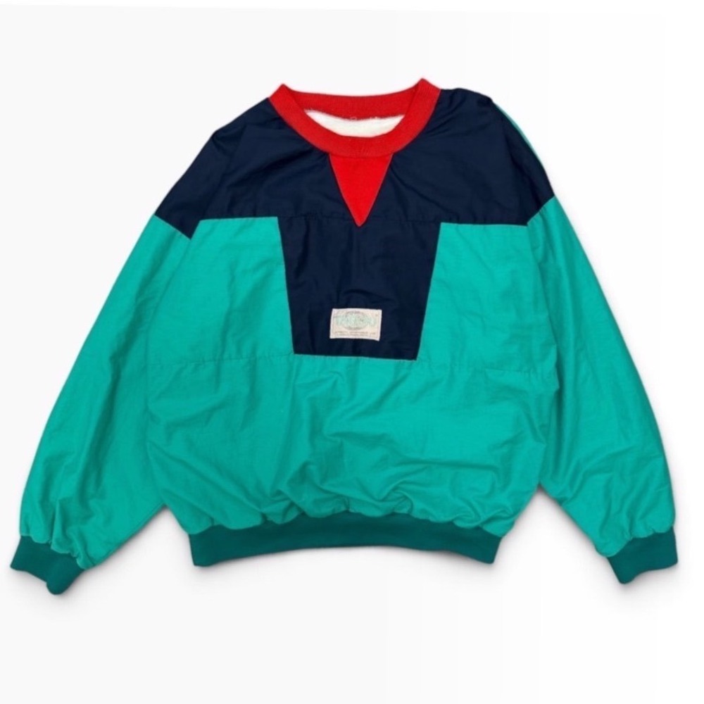 Vintage 90's Taboo Windbreaker Colorblock Pullover Teal Navy Red Retro Active L